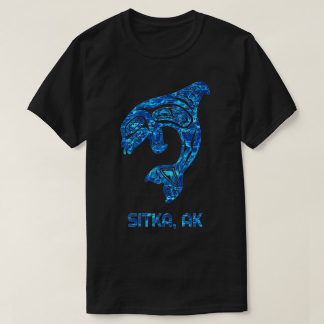 T-shirt Blue Water Sitka Alaska SE Native American Orca Ki (Design devant)
