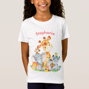 T-Shirt Blue Watercolor Cute Safari Jungle Animaux