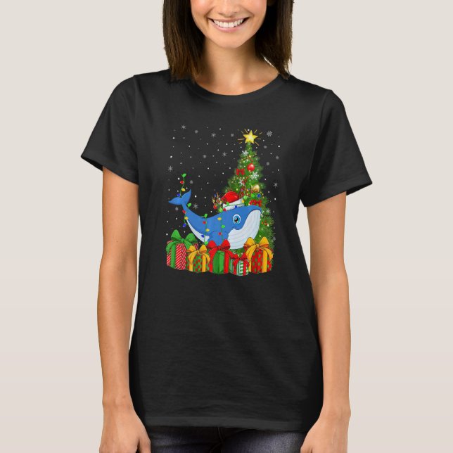 T-shirt Blue Whale  Xmas Lights Santa Blue Whale Christmas (Devant)