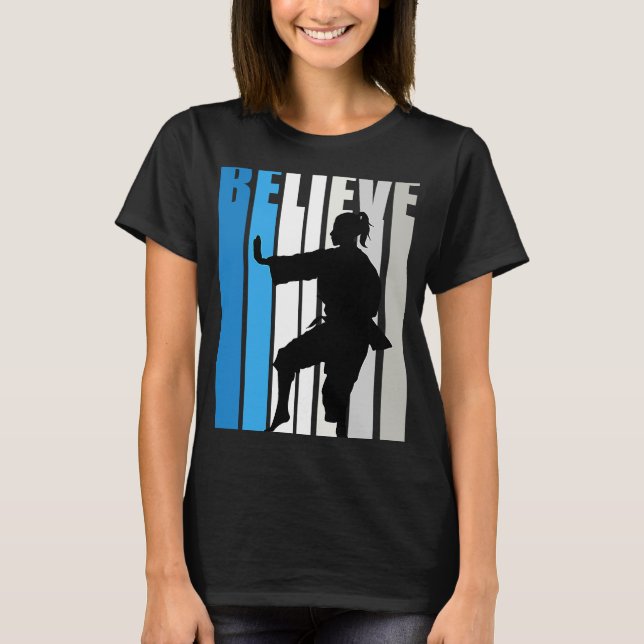 T-shirt Blue Women Beliate Karate Motivational Retro graph (Devant)