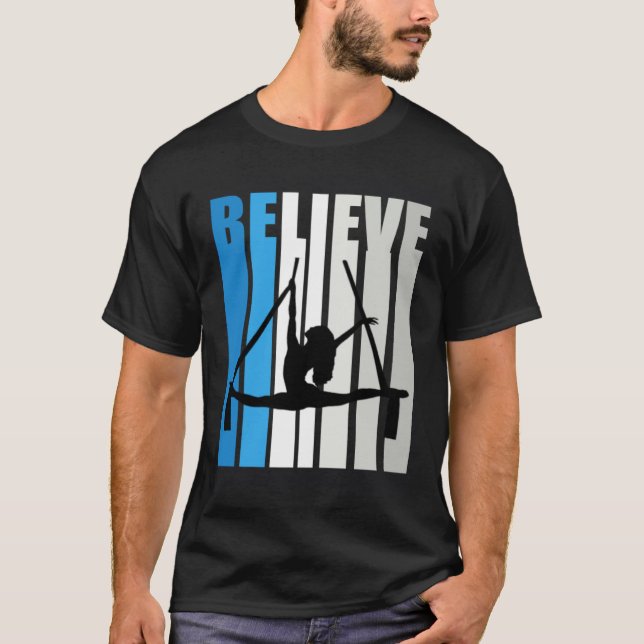 T-shirt Blue Womens Believe Air Dancer Motivational Retro  (Devant)