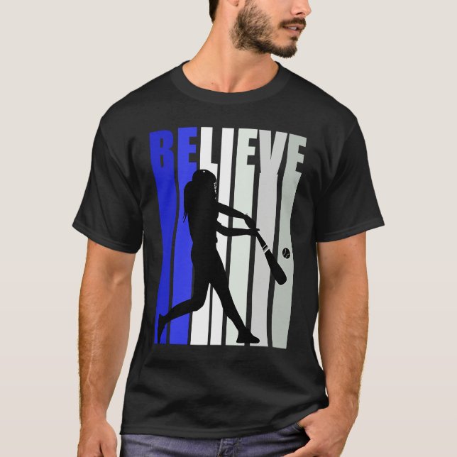 T-shirt Blue Womens Believe Baseball Inspirational Softbal (Devant)