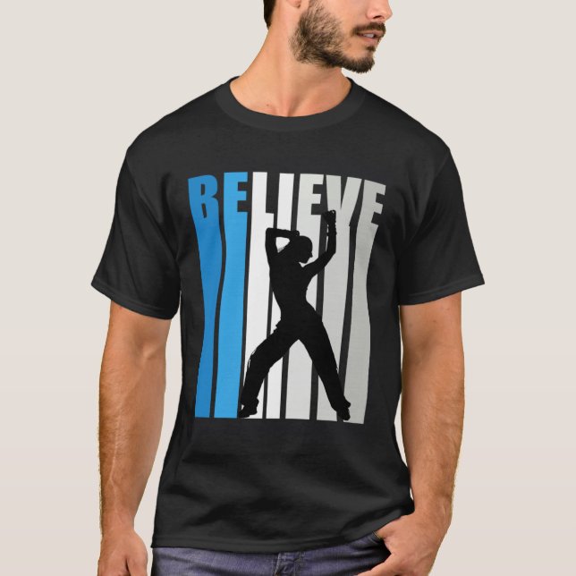 T-shirt Blue Womens Believe Dance Motivational Retro Graph (Devant)