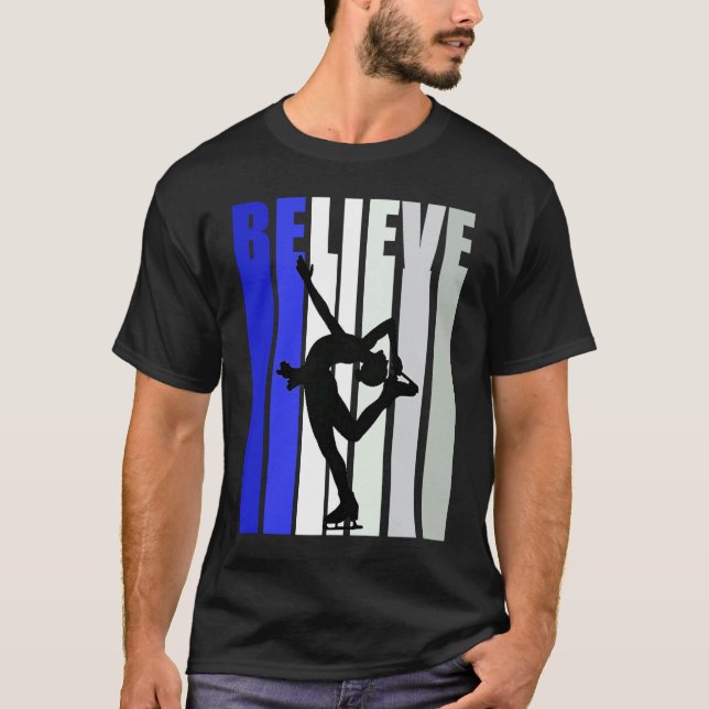T-shirt Blue Womens Believe Ice Skating Inspirational Squa (Devant)