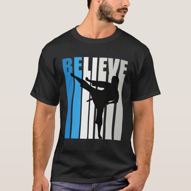 T-shirt Blue Womens Believe Jiu Jitsu Motivational Retro G (Devant)