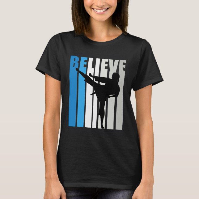 T-shirt Blue Womens Believe Jiu Jitsu Motivational Retro G (Devant)