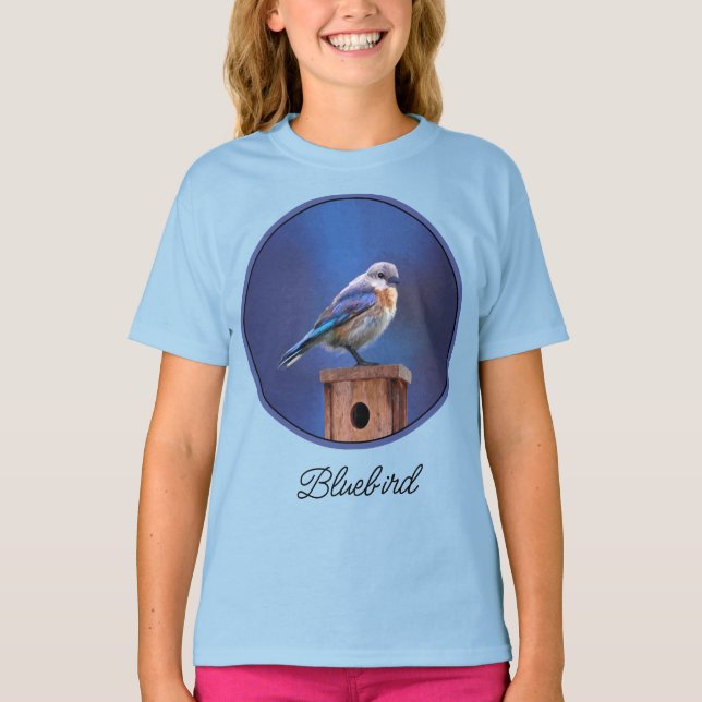 T-shirt Bluebird (female) Painting - Bird Art T-S original (Devant)