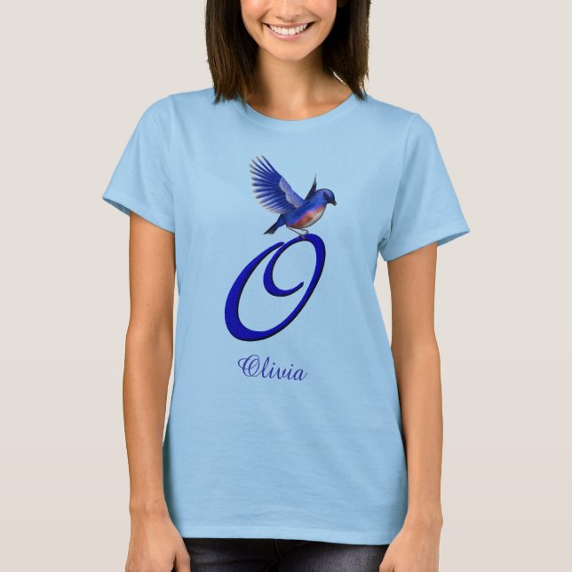 T-shirt Bluebird Monogram Initial O Elegant Personalized (Devant)