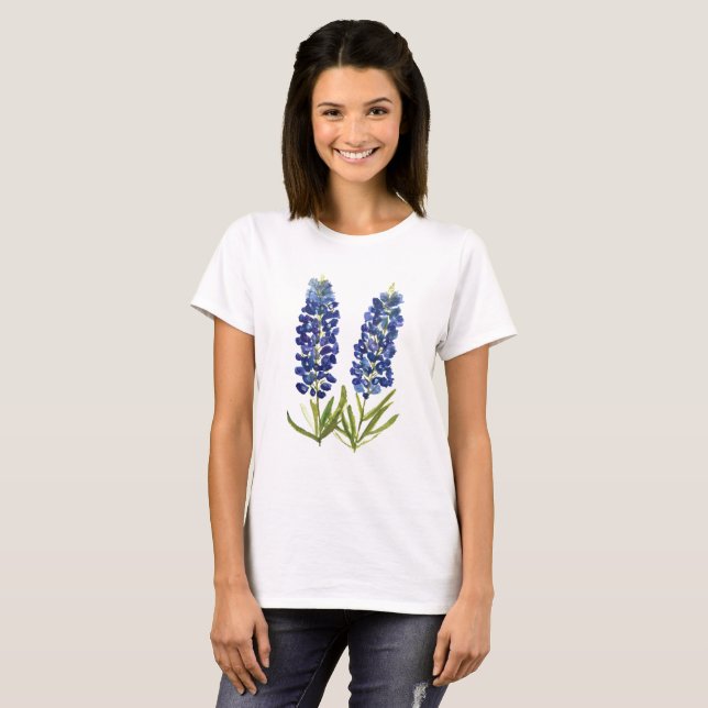 T-shirt Bluebonnets Texas Fleurs sauvages Lupine Aquarelle (Devant entier)