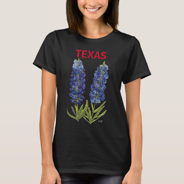 T-shirt Bluebonnets Texas Fleurs sauvages Lupine Aquarelle (Devant)