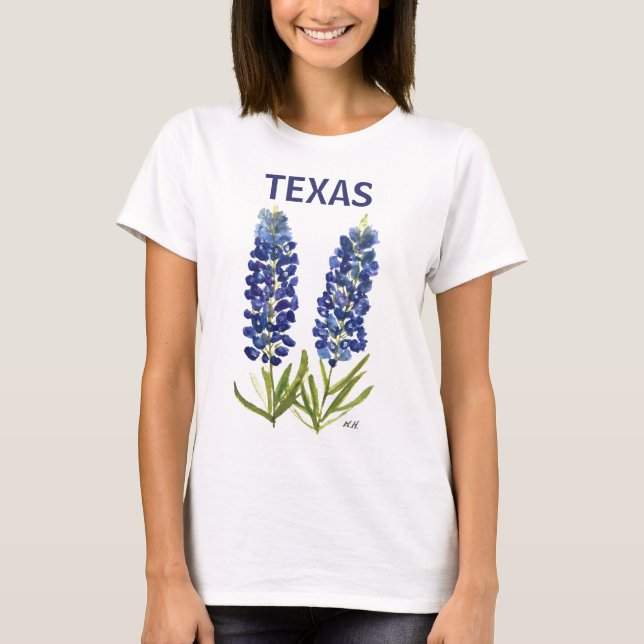 T-shirt Bluebonnets Texas Fleurs sauvages Lupine Aquarelle (Devant)