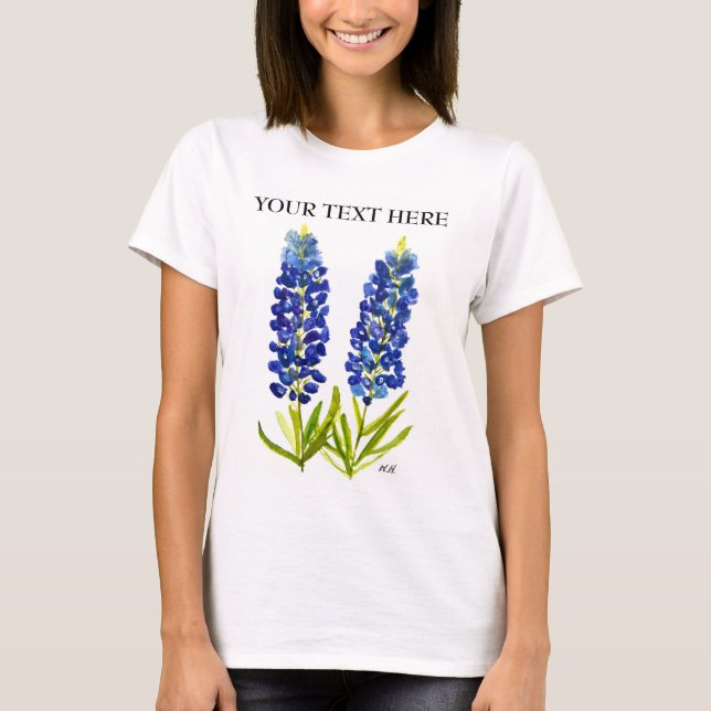 T-shirt Bluebonnets Texas State Flowers Lupine Watercolor (Devant)