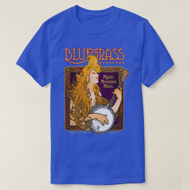 T-shirt Bluegrass Alphonse Mucha Inspiré Banjo Girl (Design devant)