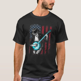 T-shirt Bluegrass Banjo Funny American Flag Cadeau Teft