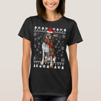 T-shirt Bluetick Coonhound Chien Santa Hat Noël moche Noël