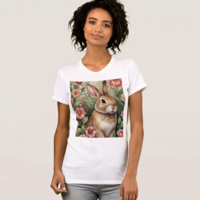 T-Shirt Blush Blooms et rêves de lapin  (Comfy tri-blend women’s tee feminine fit, scoop neck, short sleeves, relaxed fit.  
)