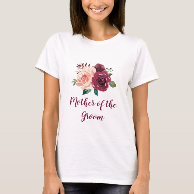 T-shirt Blush Burgundy Floral Mère du Mariage Groom (Devant)