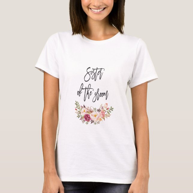 T-shirt Blush Floral écriture manuscrite Soeur du marié (Devant)
