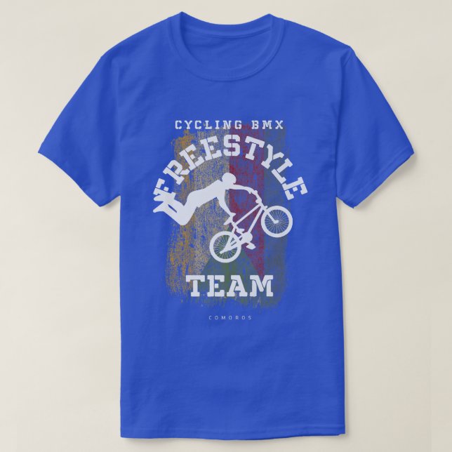 T-shirt BMX Freestyle Vélo Comores Drapeau Vélo BMX (Design devant)