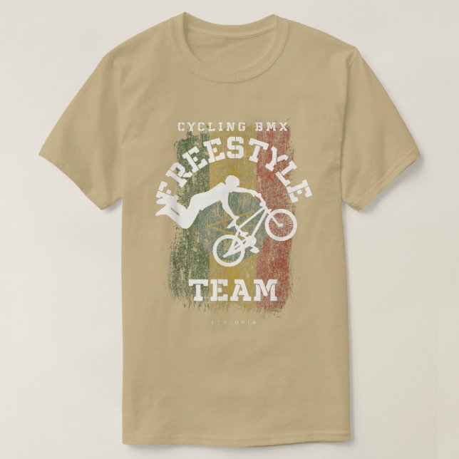 T-shirt BMX Freestyle Vélo Ethiopie Drapeau Vélo BM (Design devant)
