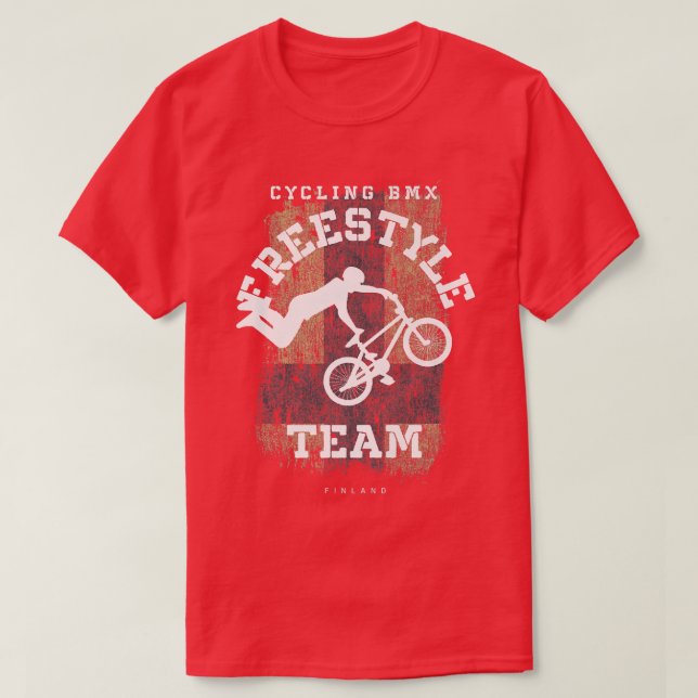 T-shirt BMX Freestyle Vélo Finlande Drapeau Vélo BMX (Design devant)