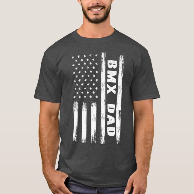 T-shirt BMX Papa Bicycle Motocross American Flag Grunge (Devant)
