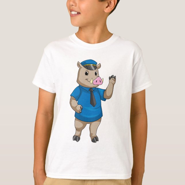 T-shirt Boar en tant qu'officier de police avec casquette  (Devant)