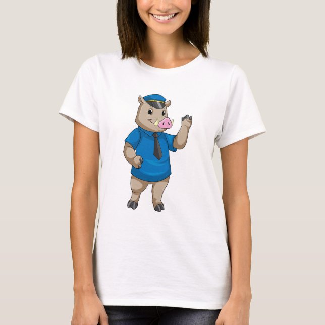 T-shirt Boar en tant qu'officier de police avec casquette  (Devant)