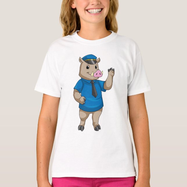 T-shirt Boar en tant qu'officier de police avec casquette  (Devant)