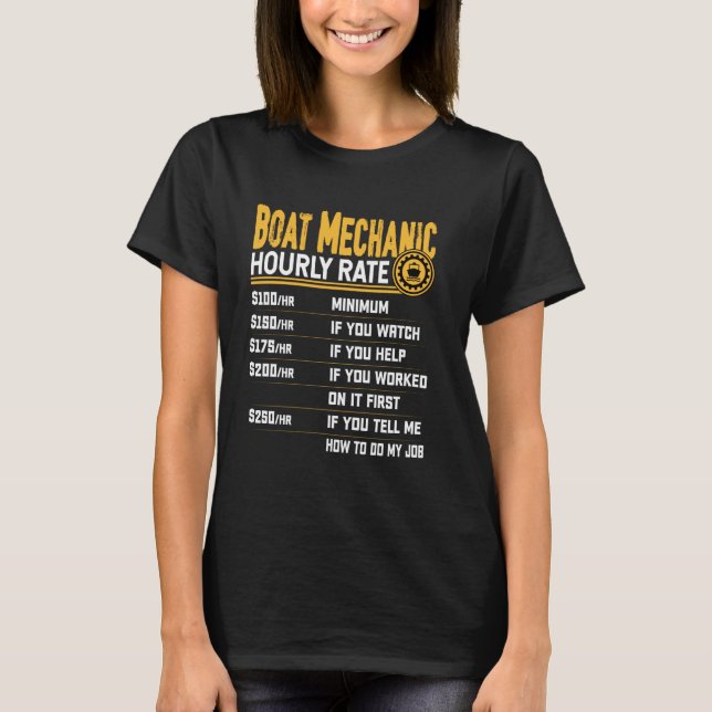T-shirt Boat Mechanic Hourly Rate - Funny Boat Technician  (Devant)