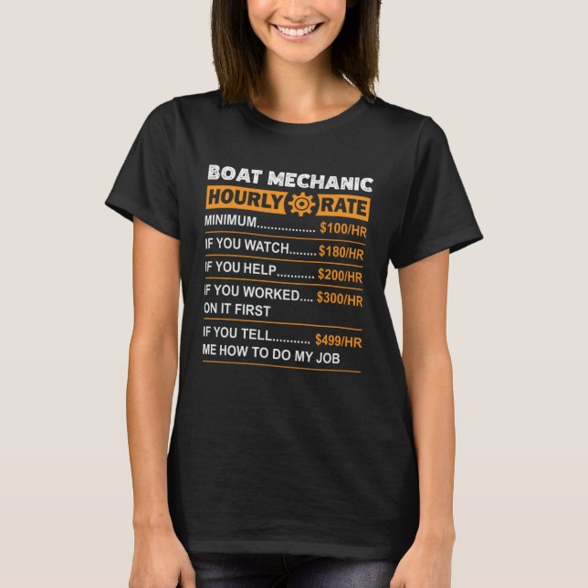 T-shirt Boat Mechanic Hourly Rate Labor Rates Sarcastic (Devant)