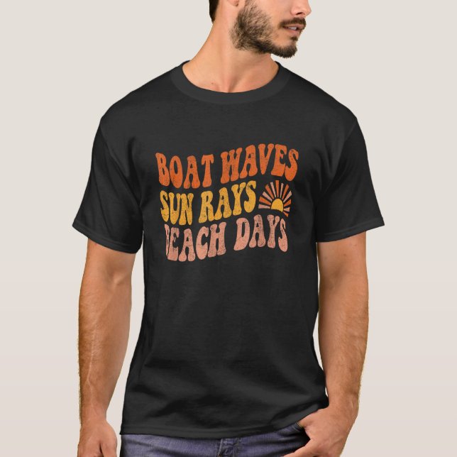 T-shirt Boat Waves Sun Rays Beach Days Joli Retro Summer V (Devant)