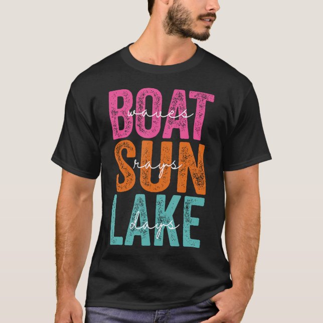 T-shirt Boat Waves Sun Rays Lake Day Retro Summer Vacation (Devant)