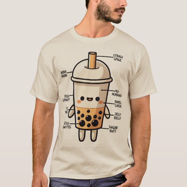 T-shirt Boba Anatomy, Drôle Bubble Tea Cute Kawaii Cartoon (Devant)