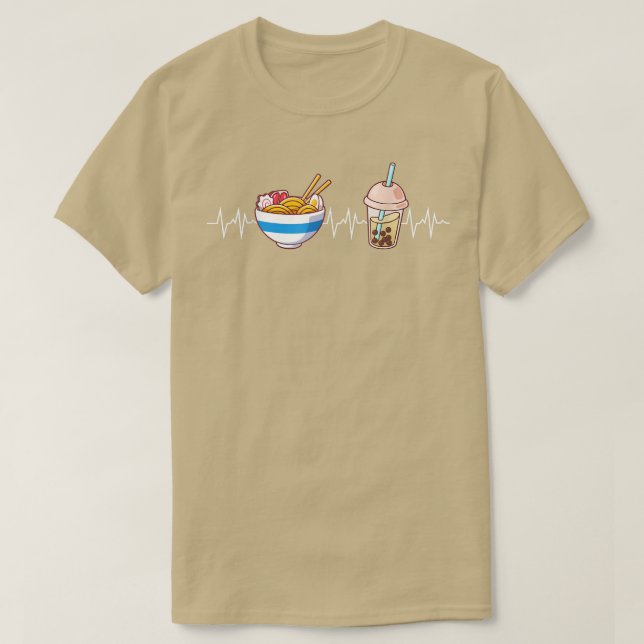 T-shirt Boba and Ramen Heartbeat Kawaii Bubble Tea Noodles (Design devant)