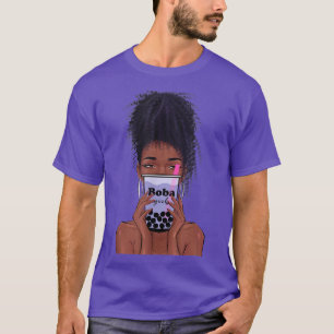 T-shirt Boba Black Girl Bubble Tea Anime Kawaii Cute Boba