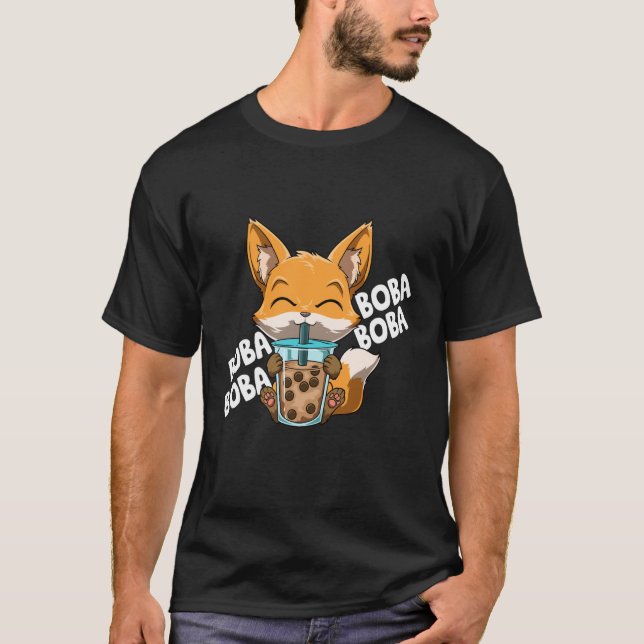 T-shirt Boba Boba Boba Boba Manga Bubble Tea Fox Anime (Devant)