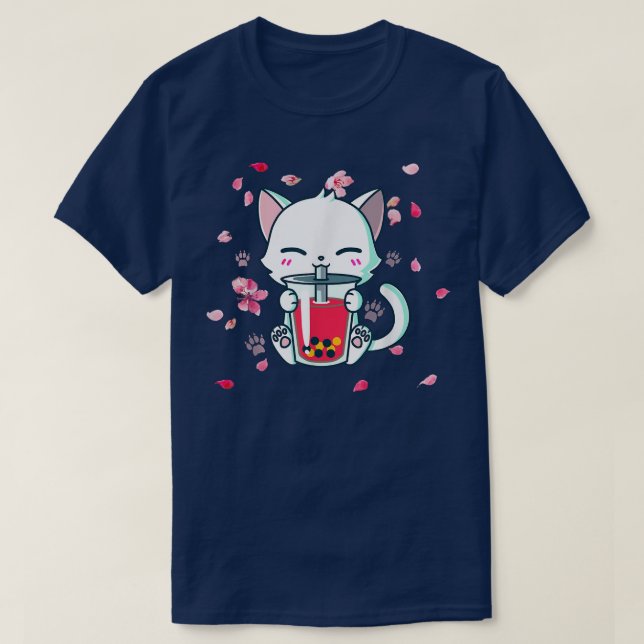 T-shirt Boba Boba Chat Boire Boba Cute Anime Girl Kawai (Design devant)