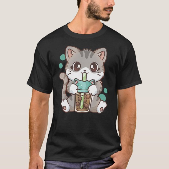 T-shirt Boba Cat Bubble Tea Cat Kawaii Anime Girls Women B (Devant)