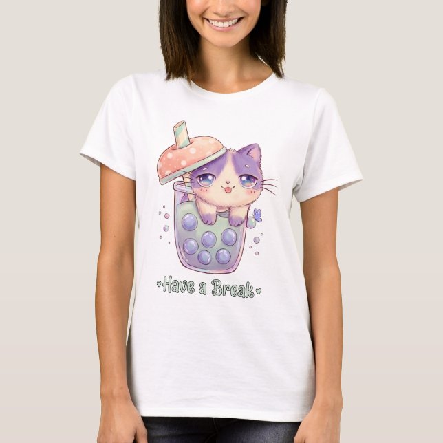 T-shirt Boba Chat Mignon Kawaii | Faites une Pause (Devant)