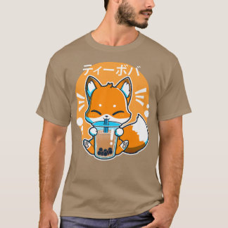 T-shirt Boba Fox Boire Kawaii Japonais Fox Bubble Lait