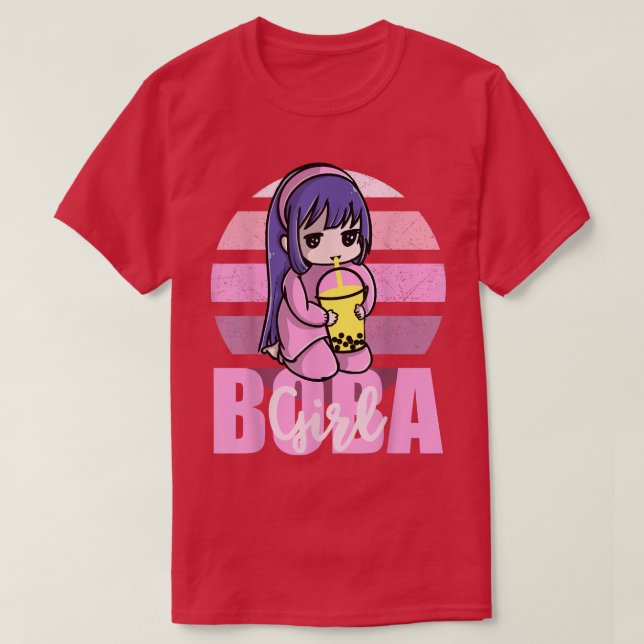 T-shirt Boba Girl Kawaii Anime Retro strawberry Sunset Gir (Design devant)