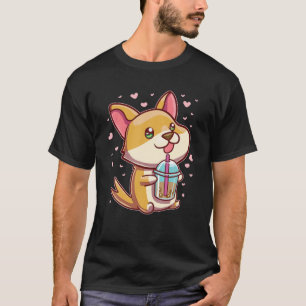 T-shirt Boba Milk Thé Corgi Chien Chien Chiot Louveur Kawa