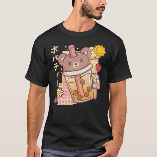 T-shirt Boba Tea Bear Bubble Tea Kawaii Anime Bear (Devant)