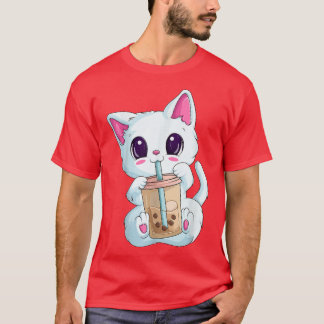 T-shirt Boba Tea Cat Anime Shirts For Women, Kawaii Bubble
