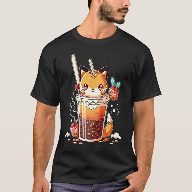 T-shirt Boba Tea  Chibi Bubble Tea Fox (Devant)