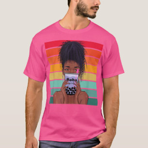T-shirt Boba Tea Femme noire Anime Kawaii Girl Boba Femmes