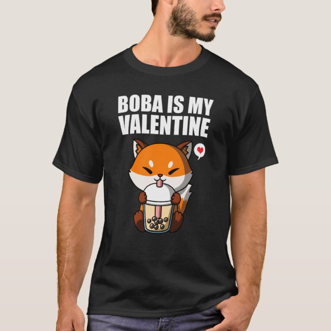 T-shirt Boba Tea is My Valentine Fox Anti Valentines Day (Devant)