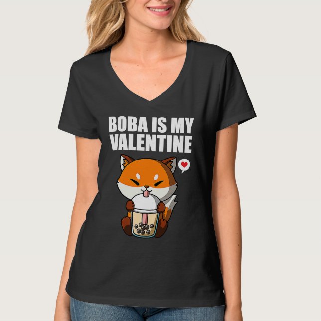 T-shirt Boba Tea is My Valentine Fox Anti Valentines Day 1 (Devant)
