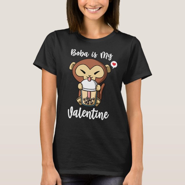 T-shirt Boba Tea is My Valentine Monkey Anti Valentines Da (Devant)